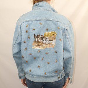 Horse Wagon Embroidery Jean Jacket with 22LR Shells -Hand crafted Women's Size M